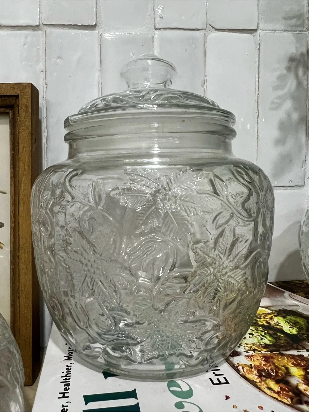 Vintage Princess House Clear Embossed Glass Canisters with Lid